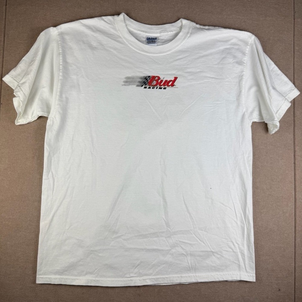 Vintage 2002 Bud Racing Shirt Mens XL White Revved Ready Budweiser Car Racing
